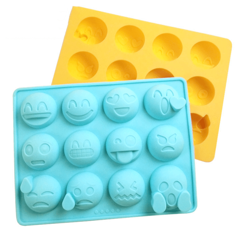 12 Emoticons Ice Mould Silicone Baking Mold Cake Candy Chocolate Sugar Ice Pastry Food Mold Funny Multifunction Kitchen Bar Tool Silicone Emoji Molds Flexible Molds Kitchen Accessories