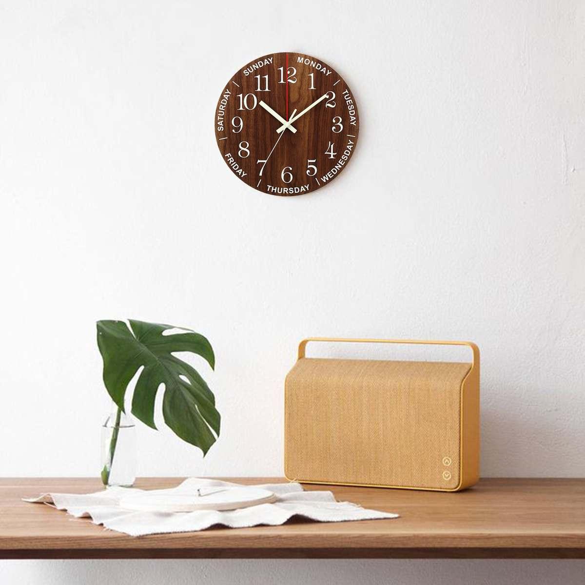 12 Inch Luminous Wall Clock Wall Clock Luminous Wall Clock Wood Silent Light in Dark Night Nordic Fashion Wall Clock Non Ticking Clock with Night Light Wood Silent light in dark night Nordic Fashion Wall Clock Non Ticking Clock With Night Light