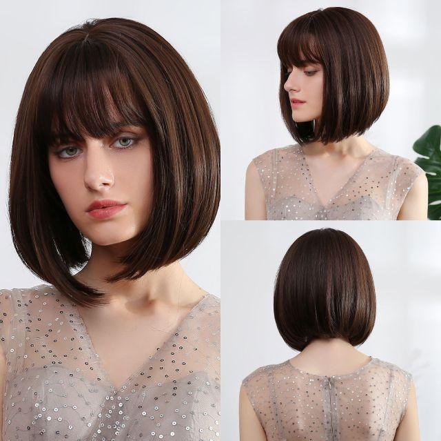 12 inch Synthetic Bob Wig for Women Side Fringe High Density Heat Resistant Hair Wigs Party Daily Wear Natural Headline Wigs For Black Women Cosplay Wigs For Women