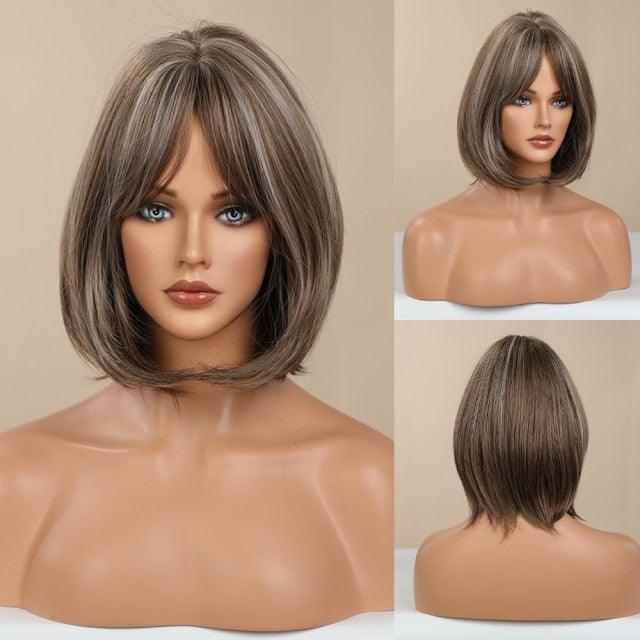 12 inch Synthetic Bob Wig for Women Side Fringe High Density Heat Resistant Hair Wigs Party Daily Wear Natural Headline Wigs For Black Women Cosplay Wigs For Women