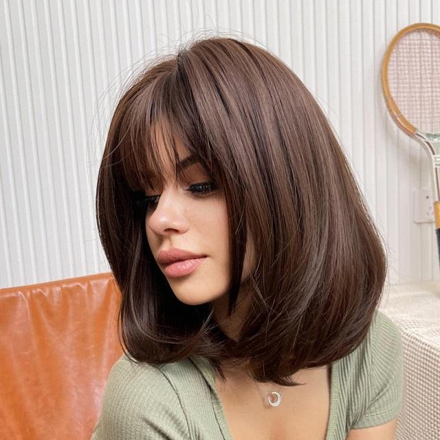 12 inch Synthetic Bob Wig for Women Side Fringe High Density Heat Resistant Hair Wigs Party Daily Wear Natural Headline Wigs For Black Women Cosplay Wigs For Women