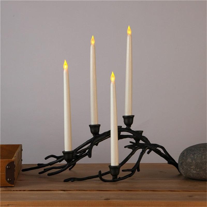 12 Pieces Warm White Light Flameless LED Taper Candles Flickering Remote Battery Operated Led Warm 3D Wick Light Window Candles Real Wax Christmas Home Wedding Decor Battery Operated Christmas Halloween Wedding Decoration Candles