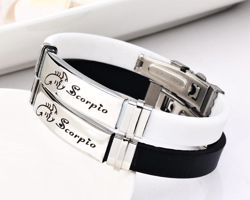 12 Signs Stainless Steel Bracelets Women Rubber Charm Zodiac Casual Personality Cuff Bracelets Charm Friendship Silicone Stainless Bracelet For Teen Girls Best Friend Jewelry