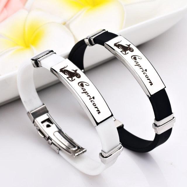 12 Signs Stainless Steel Bracelets Women Rubber Charm Zodiac Casual Personality Cuff Bracelets Charm Friendship Silicone Stainless Bracelet For Teen Girls Best Friend Jewelry