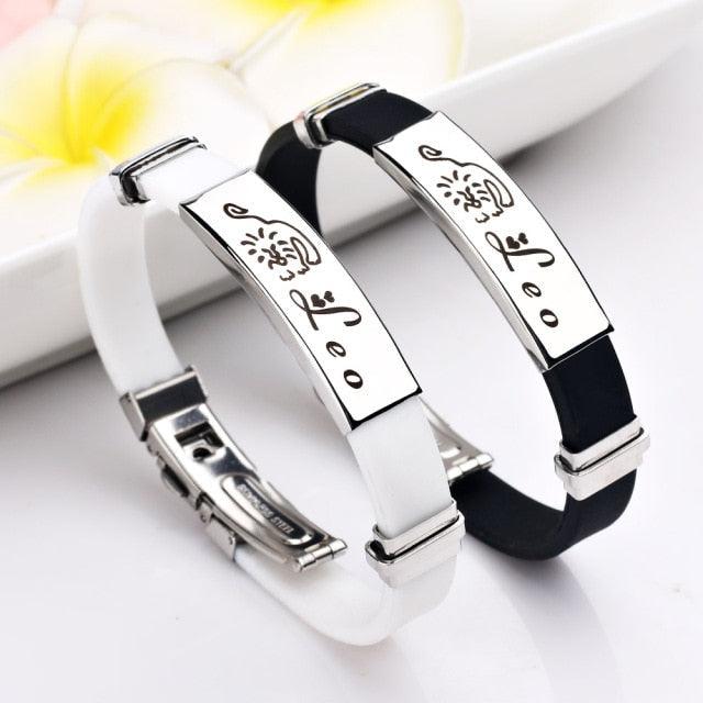 12 Signs Stainless Steel Bracelets Women Rubber Charm Zodiac Casual Personality Cuff Bracelets Charm Friendship Silicone Stainless Bracelet For Teen Girls Best Friend Jewelry