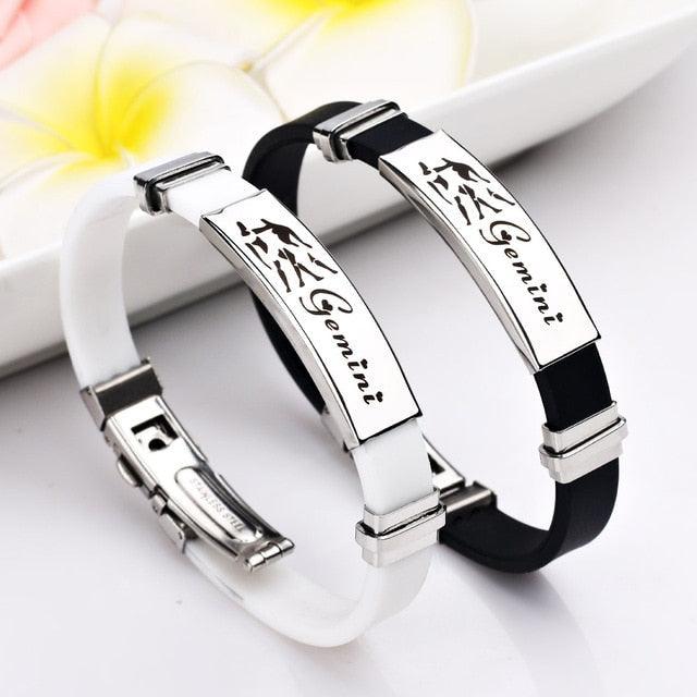 12 Signs Stainless Steel Bracelets Women Rubber Charm Zodiac Casual Personality Cuff Bracelets Charm Friendship Silicone Stainless Bracelet For Teen Girls Best Friend Jewelry