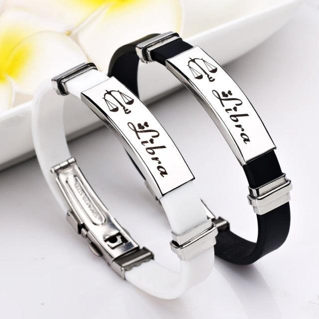 12 Signs Stainless Steel Bracelets Women Rubber Charm Zodiac Casual Personality Cuff Bracelets Charm Friendship Silicone Stainless Bracelet For Teen Girls Best Friend Jewelry