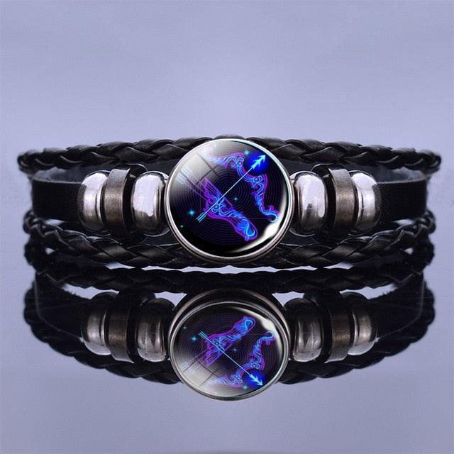 12 Zodiac Signs Charm Bracelet Men Women Fashion Multilayer Weave Leather Charms 12 Twelve Constellations PU Leather Bracelet Braided Punk Zodiac Sign Bangle