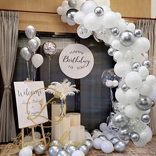 122 pieces White Silver Latex Balloon Arch Garland Kit For Baby Shower Wedding Birthday Graduation Anniversary Bachelorette Party Luxury Ballons