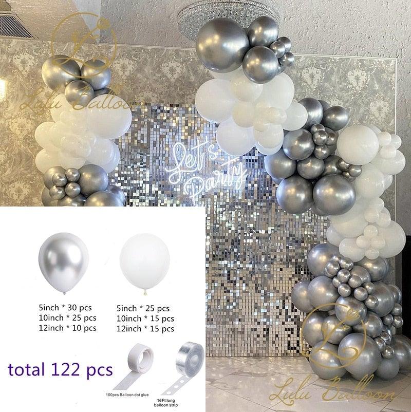 122 pieces White Silver Latex Balloon Arch Garland Kit For Baby Shower Wedding Birthday Graduation Anniversary Bachelorette Party Luxury Ballons