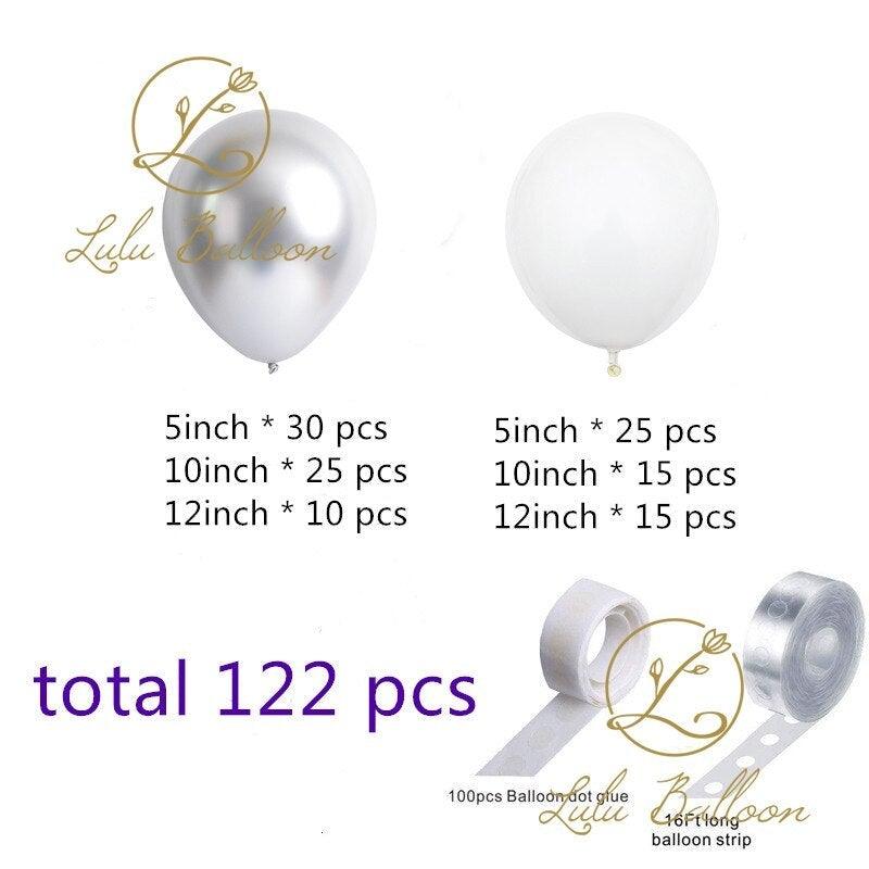 122 pieces White Silver Latex Balloon Arch Garland Kit For Baby Shower Wedding Birthday Graduation Anniversary Bachelorette Party Luxury Ballons