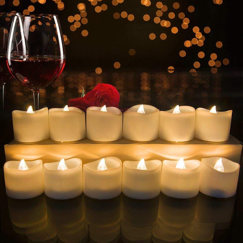 12/24Pcs Creative LED Candle Flameless LED Tea Lights with Remote Battery Operated Flickering Tea lights Candles with Timer Tea Lights Realistic Fake Candles Battery Powered Flameless Tea Light Lamp For Home Wedding Party Decoration Supplies