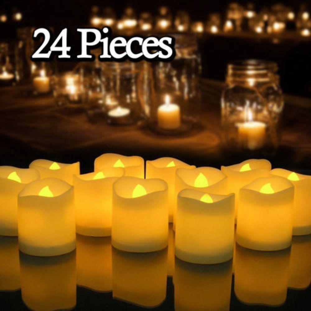 12/24Pcs Creative LED Candle Flameless LED Tea Lights with Remote Battery Operated Flickering Tea lights Candles with Timer Tea Lights Realistic Fake Candles Battery Powered Flameless Tea Light Lamp For Home Wedding Party Decoration Supplies