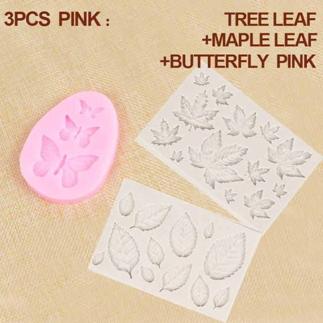 1/2/3Pcs 3D Silicone Baking Mold Butterfly Leaf Mould Chocolate Fondant Cake Decorating Tool Temperature Resistance 3D Leaf Shaped Silicone Mold Fondant Mold Cupcake Cake Decoration