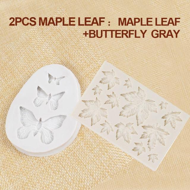 1/2/3Pcs 3D Silicone Baking Mold Butterfly Leaf Mould Chocolate Fondant Cake Decorating Tool Temperature Resistance 3D Leaf Shaped Silicone Mold Fondant Mold Cupcake Cake Decoration