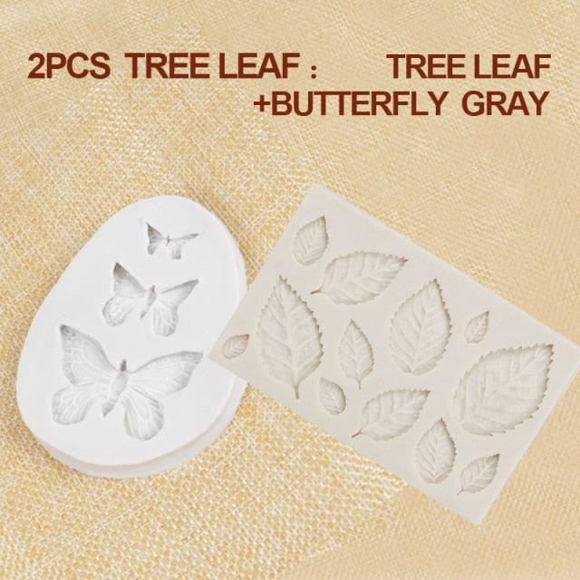 1/2/3Pcs 3D Silicone Baking Mold Butterfly Leaf Mould Chocolate Fondant Cake Decorating Tool Temperature Resistance 3D Leaf Shaped Silicone Mold Fondant Mold Cupcake Cake Decoration