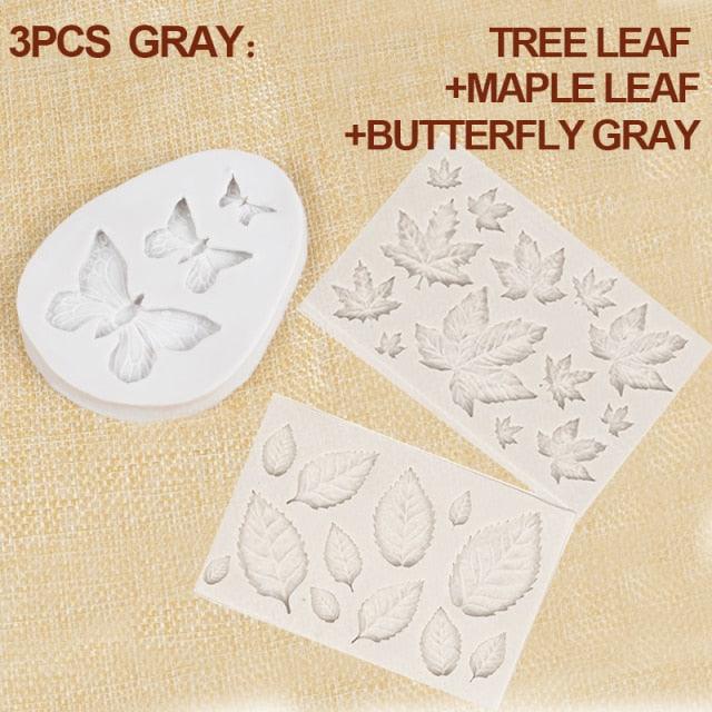 1/2/3Pcs 3D Silicone Baking Mold Butterfly Leaf Mould Chocolate Fondant Cake Decorating Tool Temperature Resistance 3D Leaf Shaped Silicone Mold Fondant Mold Cupcake Cake Decoration