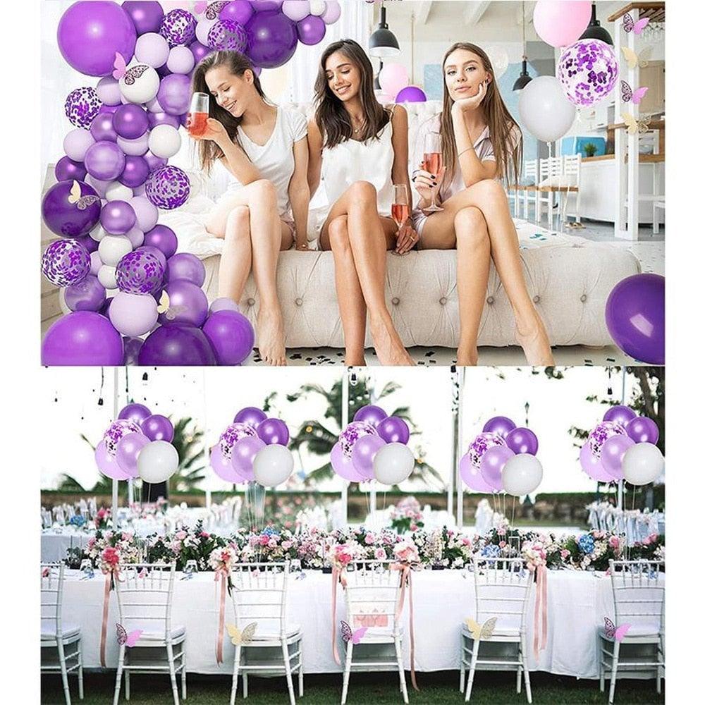 124 Pcs Garland Arch Kit White Purple Latex Metallic Balloons With Paper Butterfly For Women Birthday Baby Shower Wedding Party Decorations - STEVVEX Balloons - 124pcs, 90, anniversery balloons, attractive balloons, attractive party balloons, Baby Balloons, baby shower balloons, balloon, balloons, birtday balloons, birthday balloon, Birthday Balloons, Colorful Balloons, Cute Balloons, decoration balloons, girls balloons, Happy Birthday Balloons, luxury balloons, party balloons - Stevvex.com