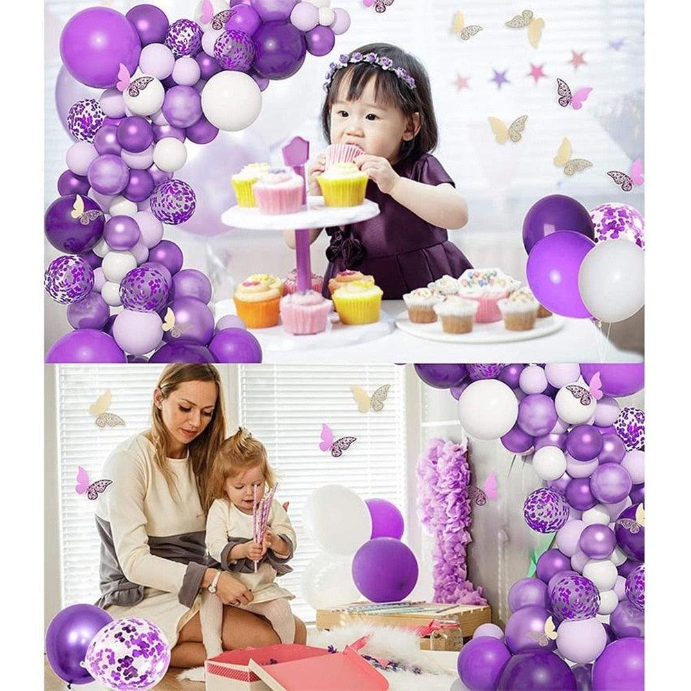 124 Pcs Garland Arch Kit White Purple Latex Metallic Balloons With Paper Butterfly For Women Birthday Baby Shower Wedding Party Decorations - STEVVEX Balloons - 124pcs, 90, anniversery balloons, attractive balloons, attractive party balloons, Baby Balloons, baby shower balloons, balloon, balloons, birtday balloons, birthday balloon, Birthday Balloons, Colorful Balloons, Cute Balloons, decoration balloons, girls balloons, Happy Birthday Balloons, luxury balloons, party balloons - Stevvex.com