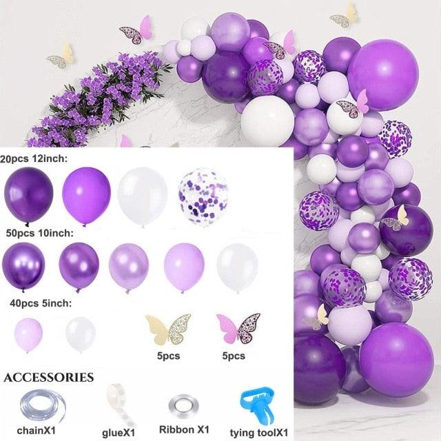 124 Pcs Garland Arch Kit White Purple Latex Metallic Balloons With Paper Butterfly For Women Birthday Baby Shower Wedding Party Decorations - STEVVEX Balloons - 124pcs, 90, anniversery balloons, attractive balloons, attractive party balloons, Baby Balloons, baby shower balloons, balloon, balloons, birtday balloons, birthday balloon, Birthday Balloons, Colorful Balloons, Cute Balloons, decoration balloons, girls balloons, Happy Birthday Balloons, luxury balloons, party balloons - Stevvex.com