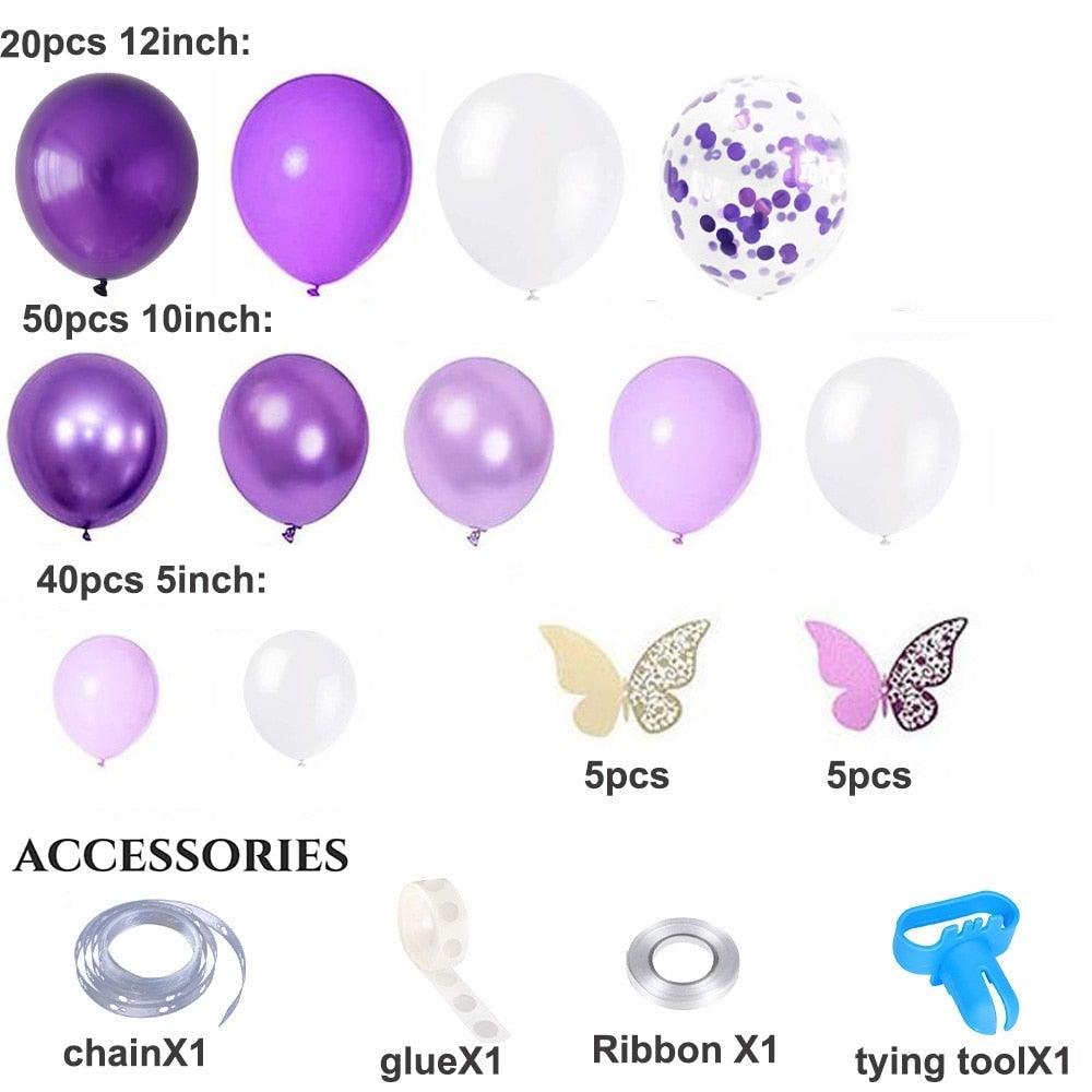 124 Pcs Garland Arch Kit White Purple Latex Metallic Balloons With Paper Butterfly For Women Birthday Baby Shower Wedding Party Decorations - STEVVEX Balloons - 124pcs, 90, anniversery balloons, attractive balloons, attractive party balloons, Baby Balloons, baby shower balloons, balloon, balloons, birtday balloons, birthday balloon, Birthday Balloons, Colorful Balloons, Cute Balloons, decoration balloons, girls balloons, Happy Birthday Balloons, luxury balloons, party balloons - Stevvex.com