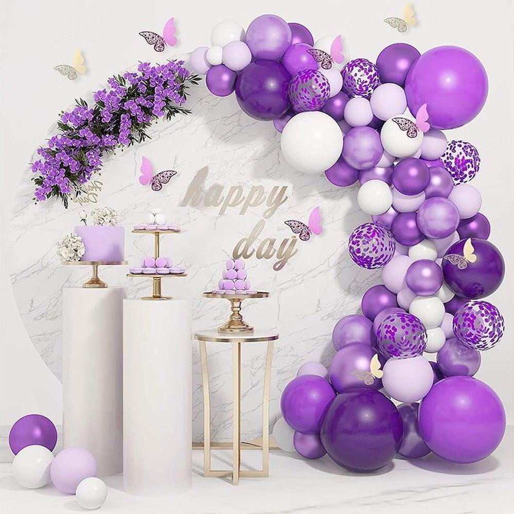 124 Pcs Garland Arch Kit White Purple Latex Metallic Balloons With Paper Butterfly For Women Birthday Baby Shower Wedding Party Decorations - STEVVEX Balloons - 124pcs, 90, anniversery balloons, attractive balloons, attractive party balloons, Baby Balloons, baby shower balloons, balloon, balloons, birtday balloons, birthday balloon, Birthday Balloons, Colorful Balloons, Cute Balloons, decoration balloons, girls balloons, Happy Birthday Balloons, luxury balloons, party balloons - Stevvex.com