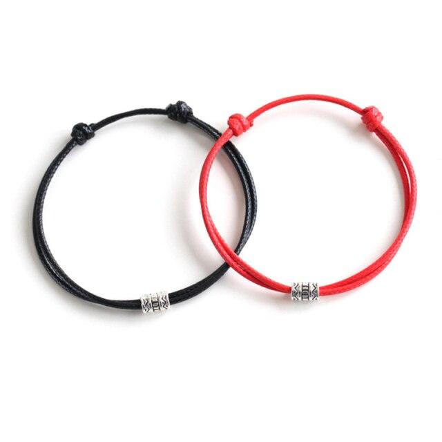 1/2pcs Adjustable Black Red Leather Rope Bracelet Couple Jewelry Handmade Braided Charm Bracelet Adjustable Rope Bracelets Jewelry Gift Bracelets For Men Women Mutual Attraction Handmade Rope For Women Men