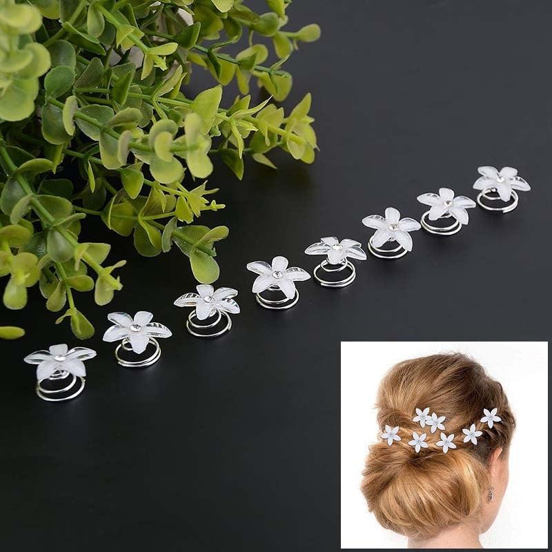 12pcs/lot Swirl Spiral Bridal Wedding Twist Crystal Flower Hair Spin Pins Women Hair Jewelry Girls Accessories Wedding Hair Accessories for Brides and Bridesmaids