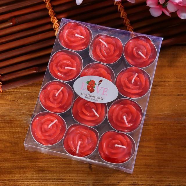 12PCS/set Blinking Aromatherapy Smokeless Valentine's Day Delicate Boxed Rose Romantic Marriage Proposal Candles Rose Tea light Candles Handmade Delicate Rose Flower Candles For Valentine Day Party Wedding Spa Home Decoration Gifts Decoration