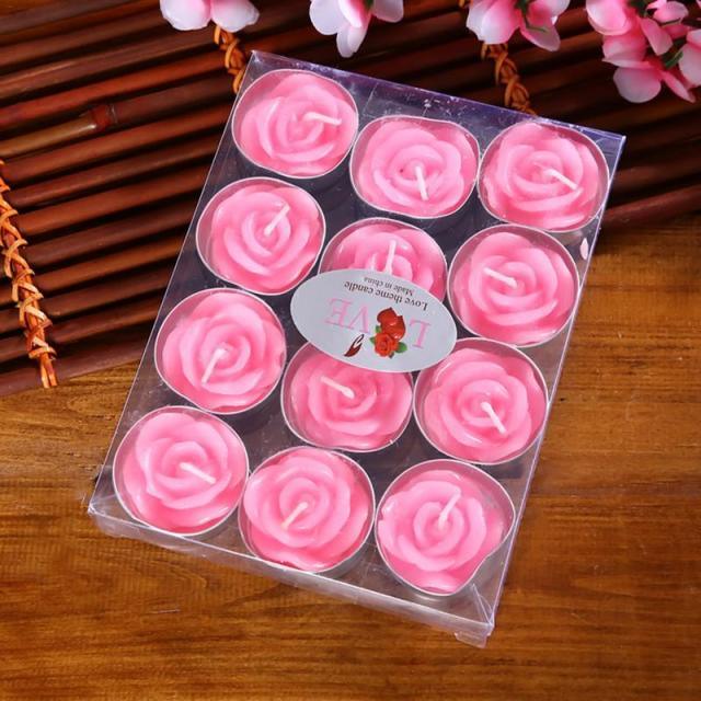 12PCS/set Blinking Aromatherapy Smokeless Valentine's Day Delicate Boxed Rose Romantic Marriage Proposal Candles Rose Tea light Candles Handmade Delicate Rose Flower Candles For Valentine Day Party Wedding Spa Home Decoration Gifts Decoration