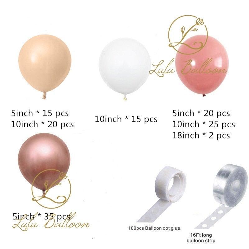 134 pcs Rosewood Beige And Chrome Gold Balloon Garland Kit For Girls Garden Tea Party Birthday Wedding Balloon Baby Shower Party Girl Birthday Decoration - STEVVEX Balloons - 134pcs balloons, 90, anniversery balloons, attractive balloons, attractive party balloons, attractive pink balloons, balloon, balloons, gather balloons, gold latex balloons, gold pink balloons, party themed balloons, perfect party balloons, perfect themed balloons, pink themed party - Stevvex.com