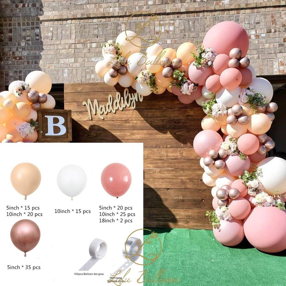 134 pcs Rosewood Beige And Chrome Gold Balloon Garland Kit For Girls Garden Tea Party Birthday Wedding Balloon Baby Shower Party Girl Birthday Decoration - STEVVEX Balloons - 134pcs balloons, 90, anniversery balloons, attractive balloons, attractive party balloons, attractive pink balloons, balloon, balloons, gather balloons, gold latex balloons, gold pink balloons, party themed balloons, perfect party balloons, perfect themed balloons, pink themed party - Stevvex.com