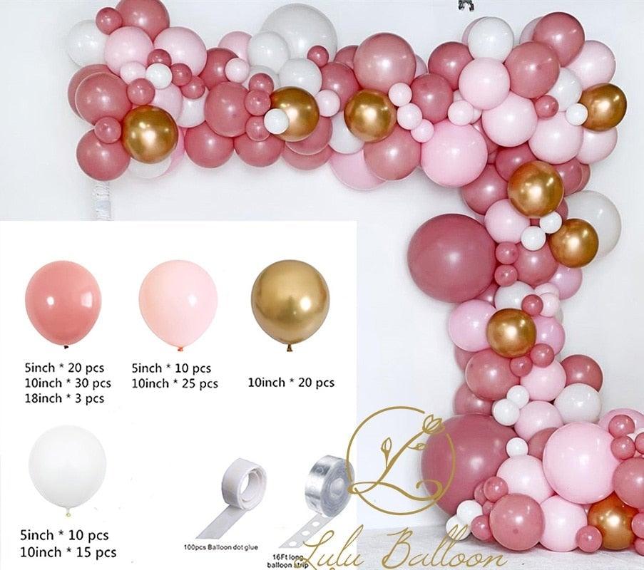 135 pcs Rosewood Blush Pink And Gold Balloons For Girls Garden Tea Party Birthday Wedding Balloon Baby Shower Party Birthday Ballons Girl Party Decoration