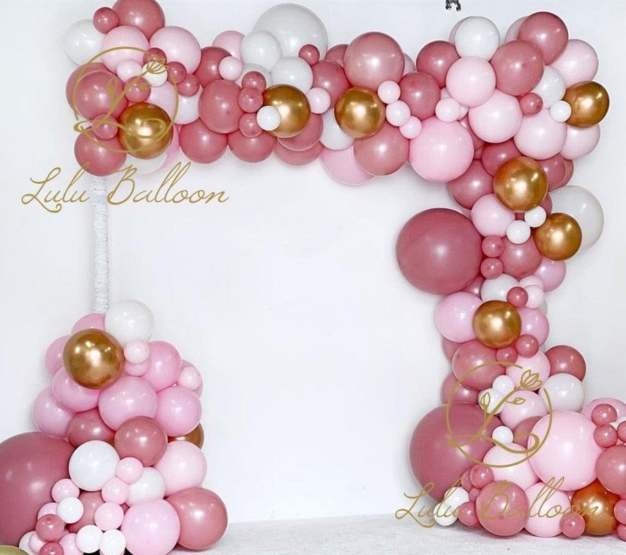 135 pcs Rosewood Blush Pink And Gold Balloons For Girls Garden Tea Party Birthday Wedding Balloon Baby Shower Party Birthday Ballons Girl Party Decoration