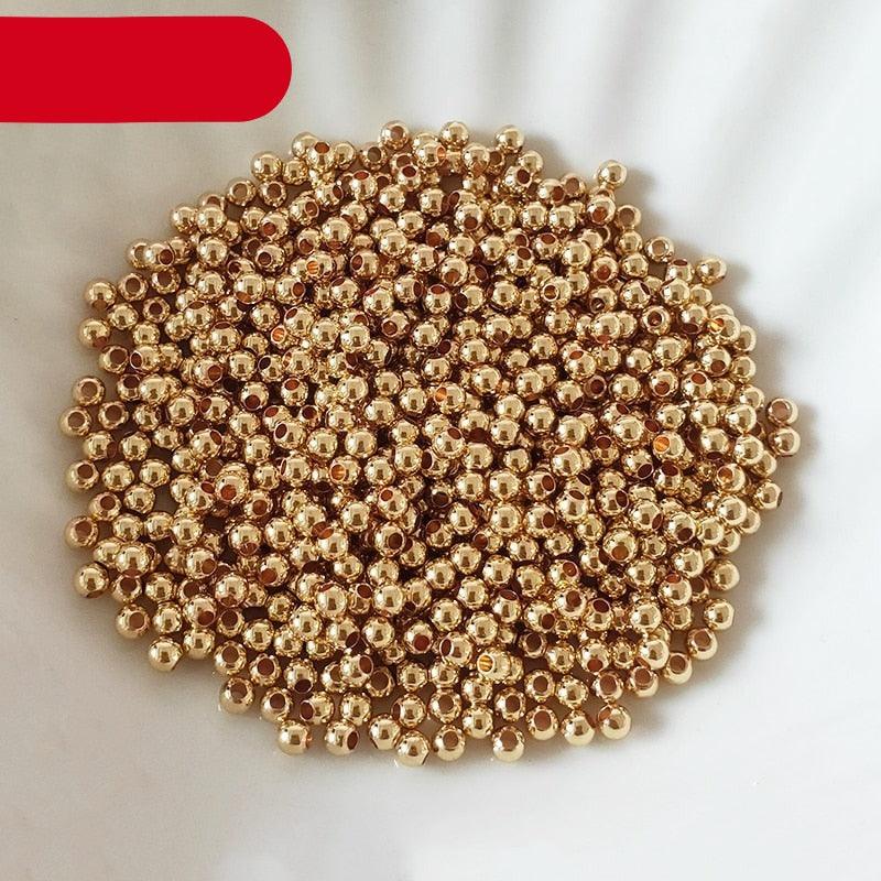 14k/18k Real Gold Plated Round 2/2.5/3/4/5/6mm Spacer Beads For Jewelry making Beads Accessories Tiny Metal Beads for Necklaces Bracelets and Jewelry Round Spacer Glass Beads for Craft Jewelry Making