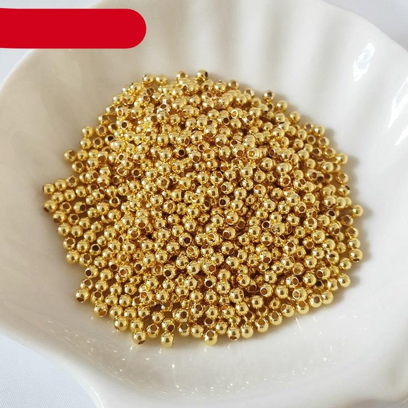 14k/18k Real Gold Plated Round 2/2.5/3/4/5/6mm Spacer Beads For Jewelry making Beads Accessories Tiny Metal Beads for Necklaces Bracelets and Jewelry Round Spacer Glass Beads for Craft Jewelry Making