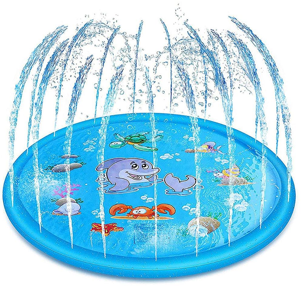 150cm Pet Play Water Spray Splash Mat Inflatable Sprinkler Cushion Pads Outdoor Garden Fountain Toy Tub Swimming Pool for Kids And Dog Portable Inflatable Water Toy Paddling Pools for Pets Inflatable Splash Sprinkler Pad