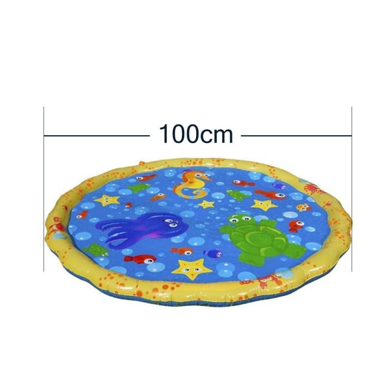 150cm Pet Play Water Spray Splash Mat Inflatable Sprinkler Cushion Pads Outdoor Garden Fountain Toy Tub Swimming Pool for Kids And Dog Portable Inflatable Water Toy Paddling Pools for Pets Inflatable Splash Sprinkler Pad