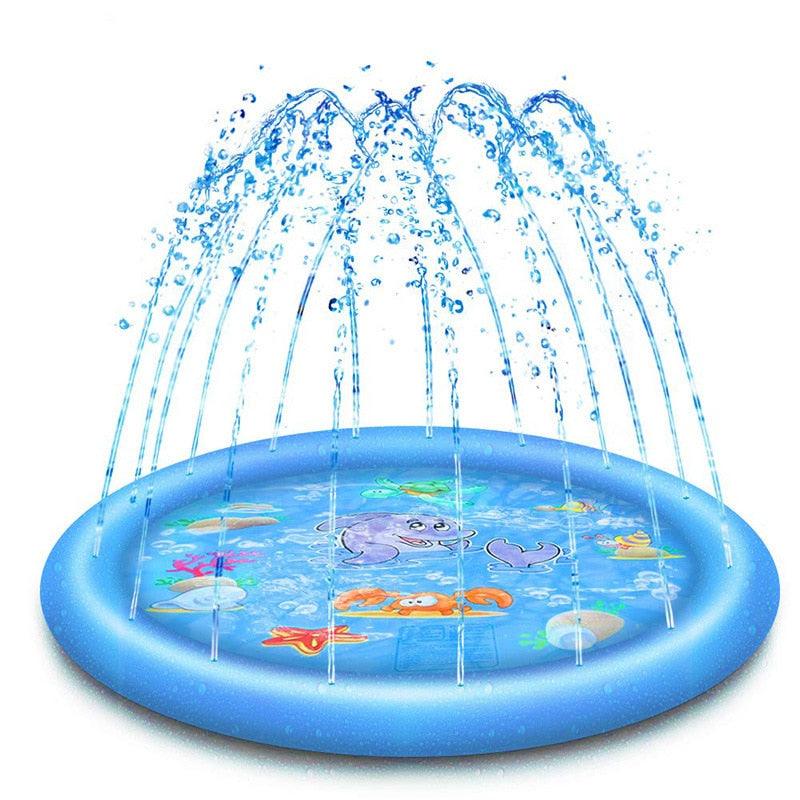 150cm Pet Play Water Spray Splash Mat Inflatable Sprinkler Cushion Pads Outdoor Garden Fountain Toy Tub Swimming Pool for Kids And Dog Portable Inflatable Water Toy Paddling Pools for Pets Inflatable Splash Sprinkler Pad