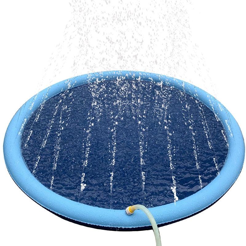 150cm Pet Play Water Spray Splash Mat Inflatable Sprinkler Cushion Pads Outdoor Garden Fountain Toy Tub Swimming Pool for Kids And Dog Portable Inflatable Water Toy Paddling Pools for Pets Inflatable Splash Sprinkler Pad