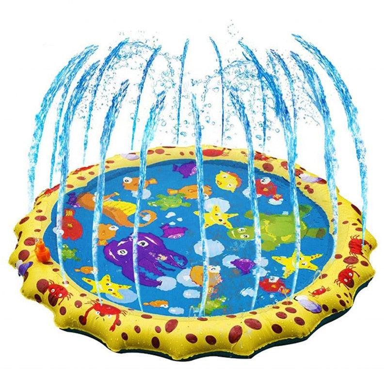 150cm Pet Play Water Spray Splash Mat Inflatable Sprinkler Cushion Pads Outdoor Garden Fountain Toy Tub Swimming Pool for Kids And Dog Portable Inflatable Water Toy Paddling Pools for Pets Inflatable Splash Sprinkler Pad