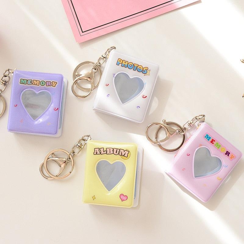 16 Photos Card Holder 1 Inches Card Bag Photo Album Keychain Hollow Love Photo Holder Key Rings Holds Memory Album DIY Memorable Gifts For Loved Ones