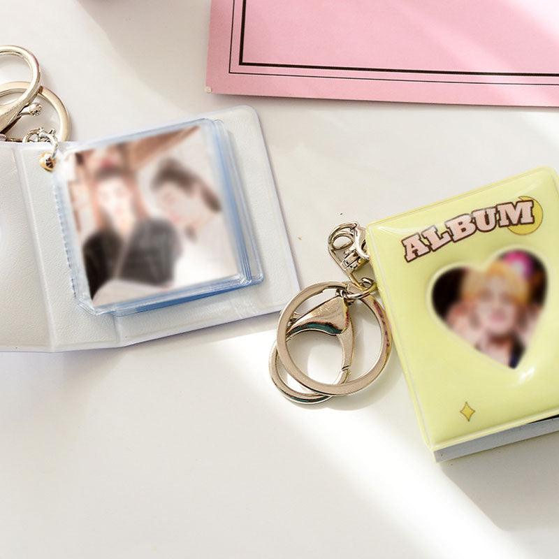 16 Photos Card Holder 1 Inches Card Bag Photo Album Keychain Hollow Love Photo Holder Key Rings Holds Memory Album DIY Memorable Gifts For Loved Ones