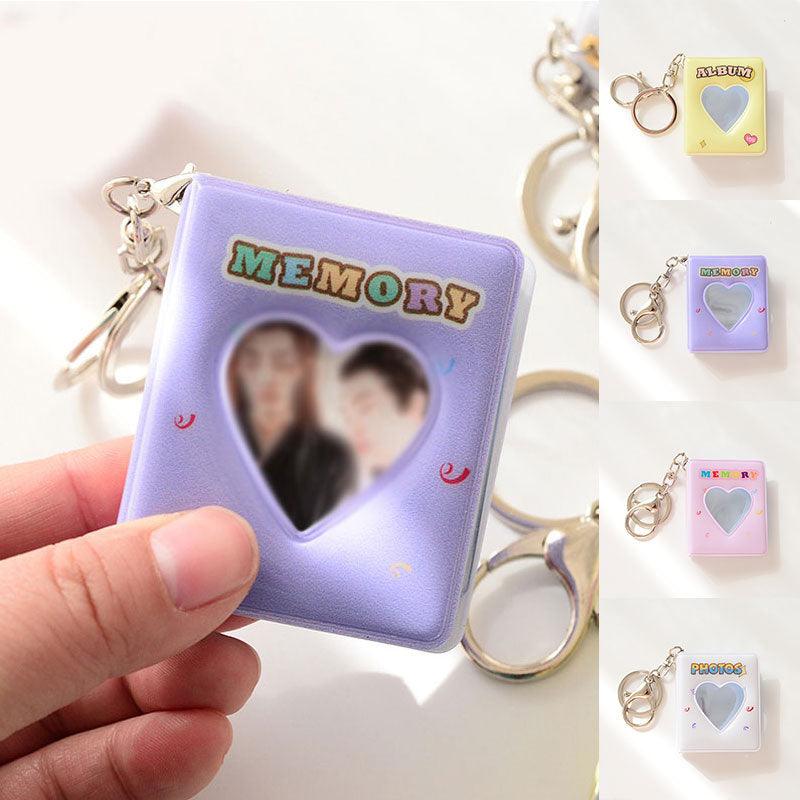 16 Photos Card Holder 1 Inches Card Bag Photo Album Keychain Hollow Love Photo Holder Key Rings Holds Memory Album DIY Memorable Gifts For Loved Ones