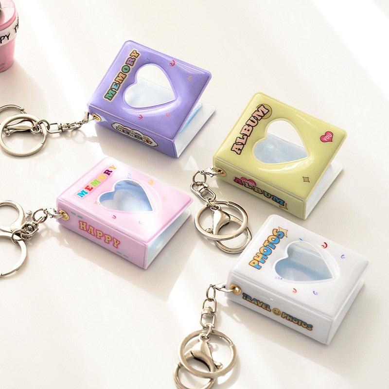 16 Photos Card Holder 1 Inches Card Bag Photo Album Keychain Hollow Love Photo Holder Key Rings Holds Memory Album DIY Memorable Gifts For Loved Ones