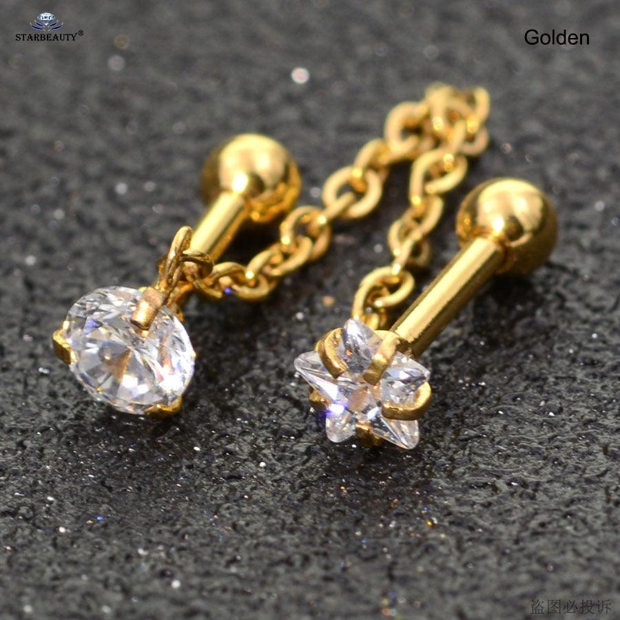 16G Tassel Earrings Ear Piercing Crystal Round Star Cartilage Piercing Helix Piercing Tragus Earrings Dangle Earrings Helix Cartilage Earring Stud  Tassel Earrings Hoop Earing Chain Helix Piercing Stud Cuff Earrings for Women Ear Jewelry