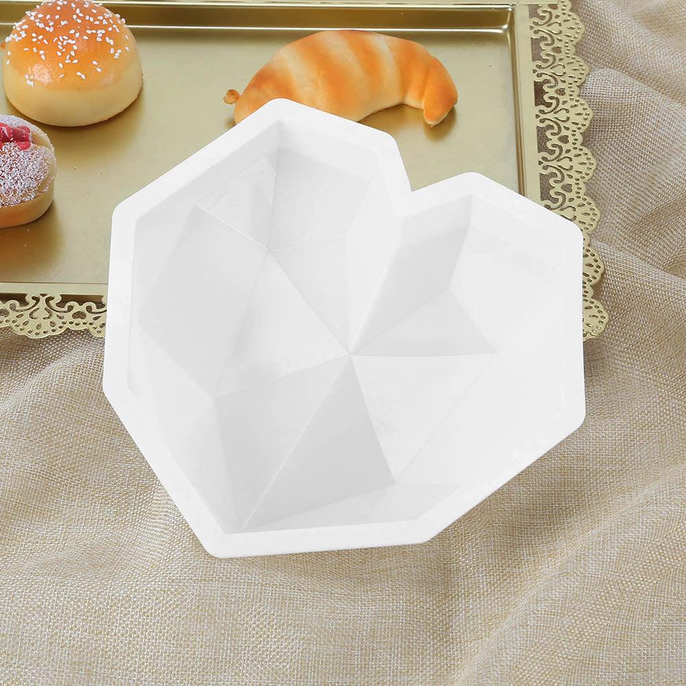 1/8 Cavity 3D Diamond Love Heart Shape Mold Silicone Chocolate Cookie Muffin Baking Tool Sponge Mousse Dessert Cake Decorating Diamond Heart Love Shape Silicone Mousse Cake Dessert Chocolate Molds Tray White Red