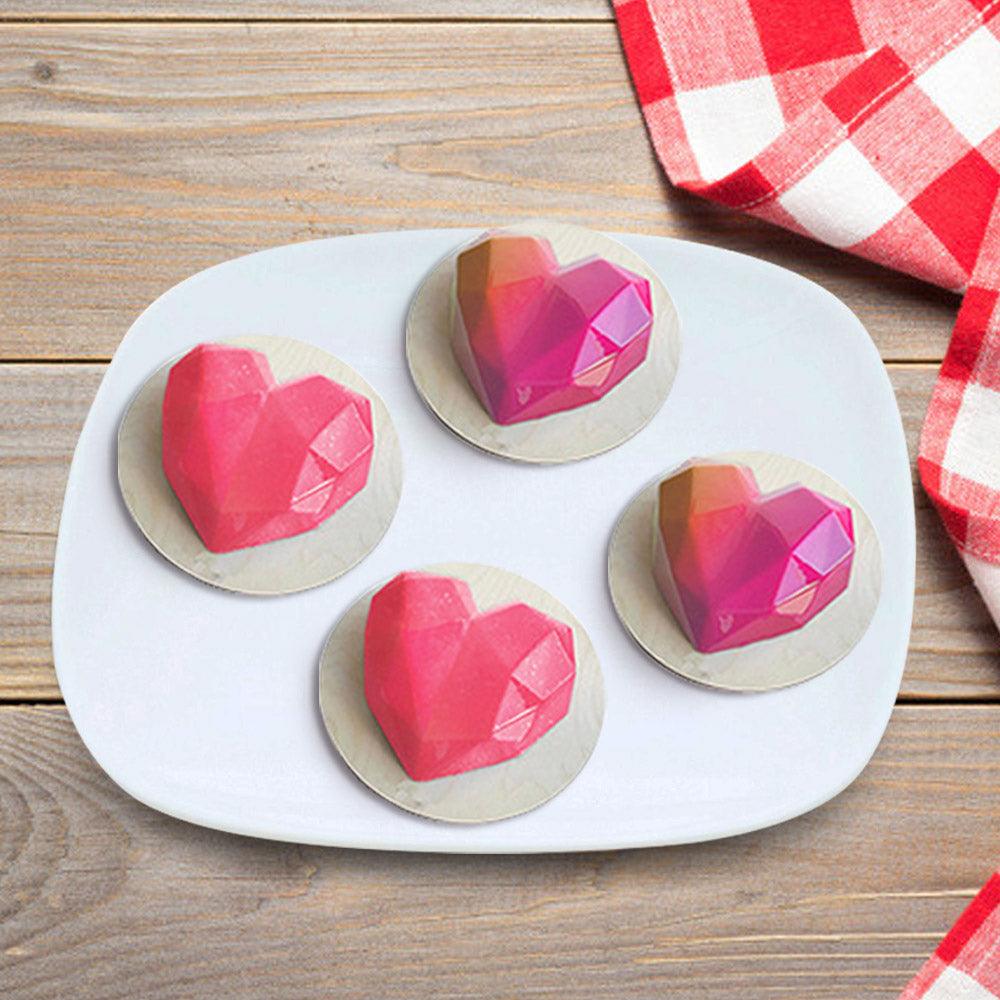 1/8 Cavity 3D Diamond Love Heart Shape Mold Silicone Chocolate Cookie Muffin Baking Tool Sponge Mousse Dessert Cake Decorating Diamond Heart Love Shape Silicone Mousse Cake Dessert Chocolate Molds Tray White Red