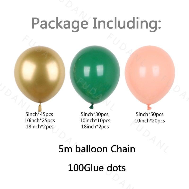 186Pcs Peach Green Metallic Latex Balloon Set For Wedding Birthday Party Decoration Baby Showers Girls Party Bridal Showers