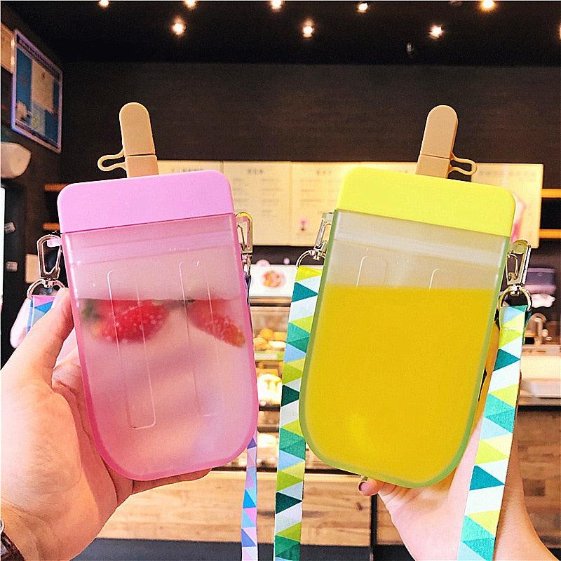 1PC 300ML Cute Straw Cup Water Bottle Outdoor Juice Drinking Water Bottle Suitable for Adult Children with Rope  Cute Straw Cup With Rope New Plastic Popsicle Water Bottle Outdoor Transparent Juice Drinking Cup